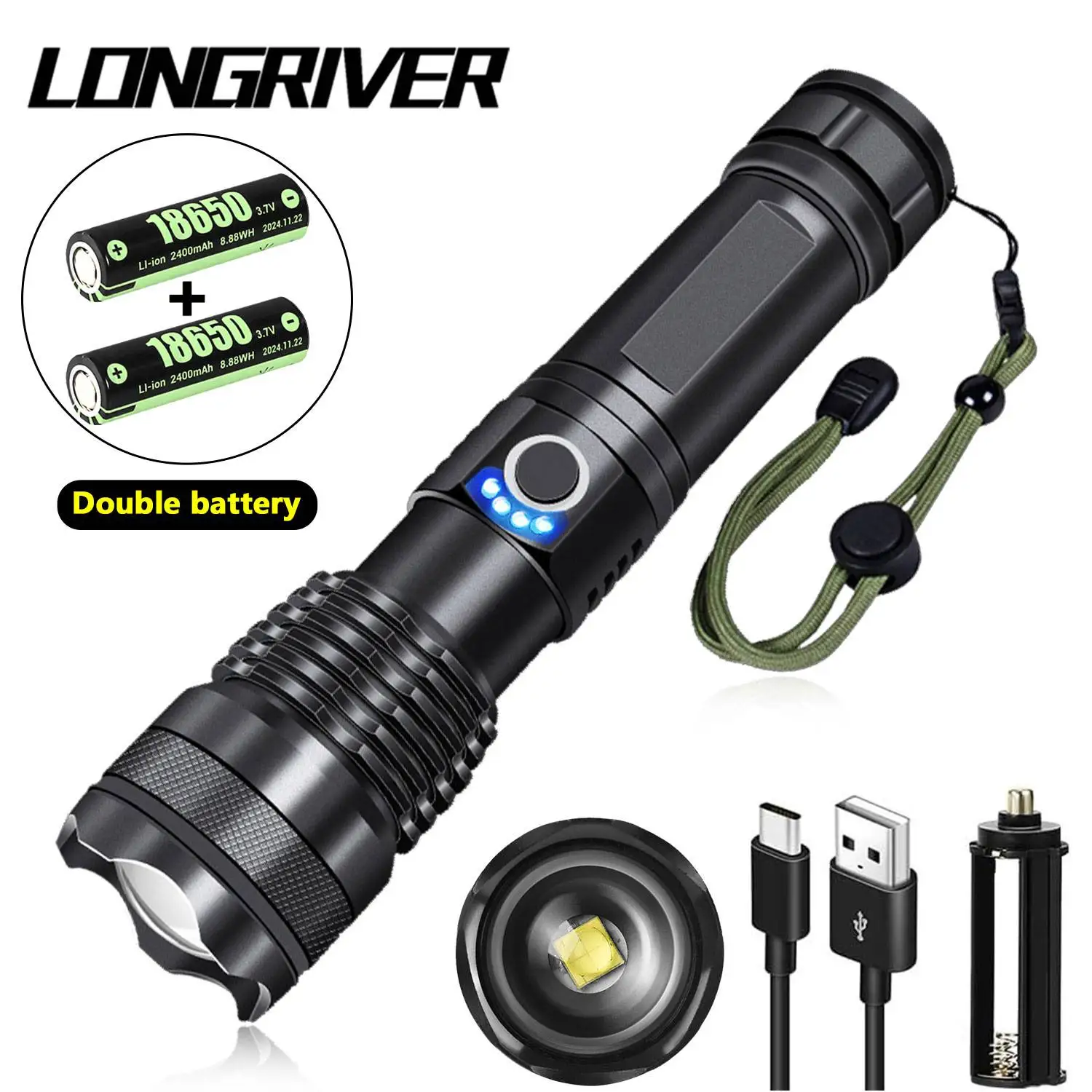 

LONGRIVER P50 High Power LED Flashlight Rechargeable Torch Tactical Lantern Ultra Powerful Flashlight With USB Charging Outdoor