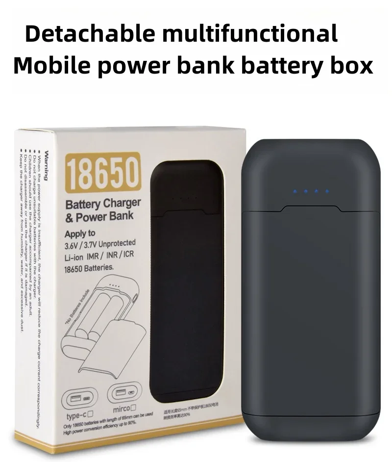 

2*18650 Portable Power Bank Case, Dual Slot USB, No Soldering, Detachable and Portable, with Type-C Cable,Battery Not Included