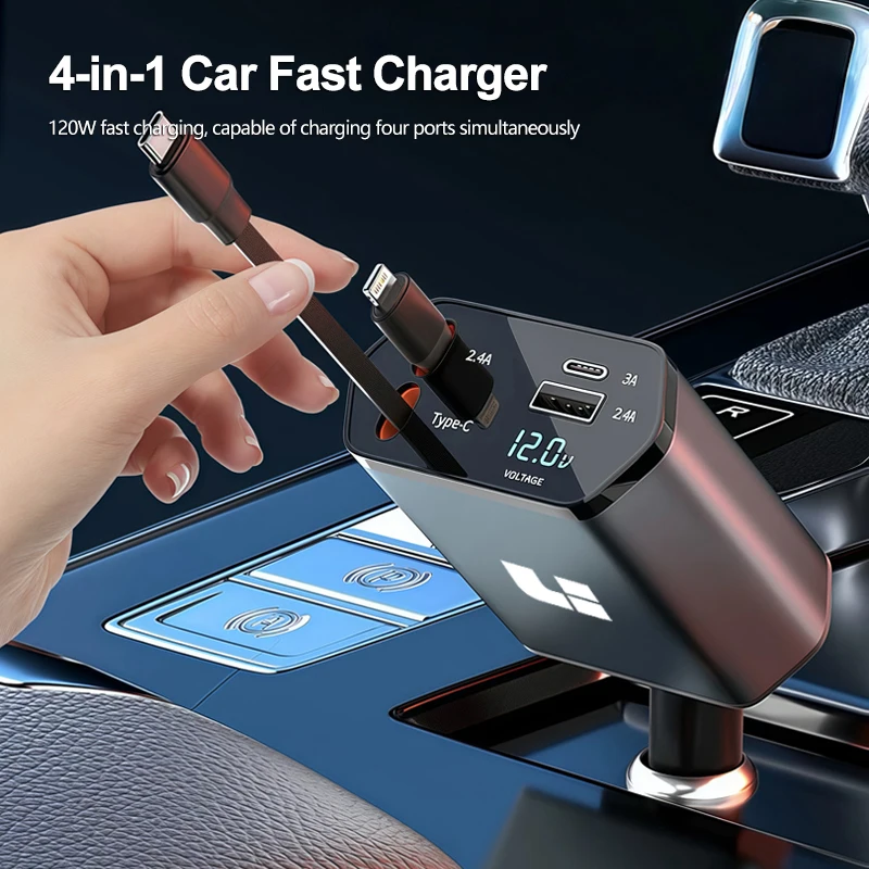4 IN 1 Retractable Car Charger Mobile Phone USB Type C Cable For LiXiang L6 L7 L8 L9 MEGA