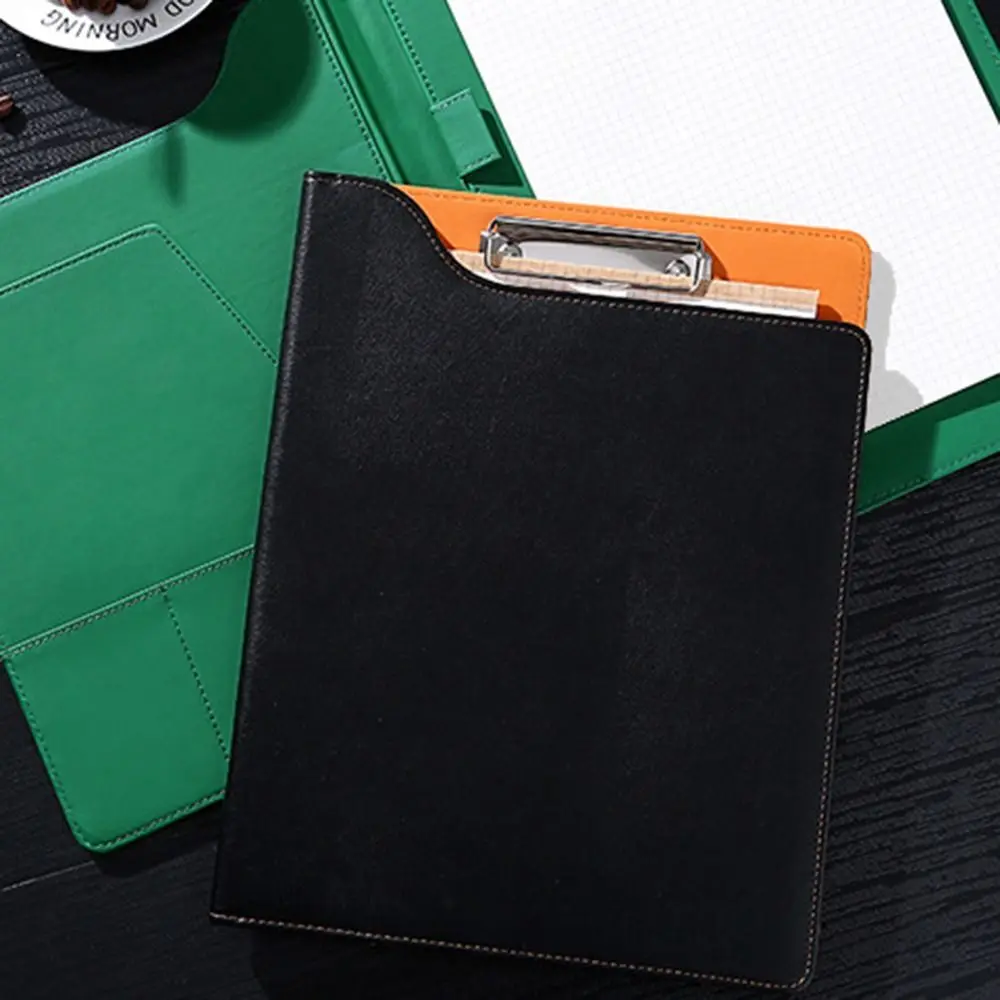 

With Cover A4 File Folder Clipboard With Pen Holder Metal Board Clip PU Leather Writing Clip Waterproof Space Saving