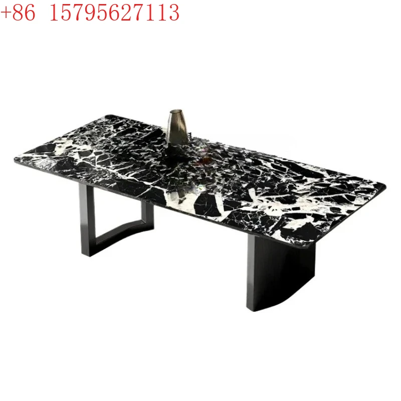 

XL черный роскошный каменный обеденный стол, минималистичный светлый роскошный обеденный стол, современная вилла, домашний мраморный обеденный стол и стулья