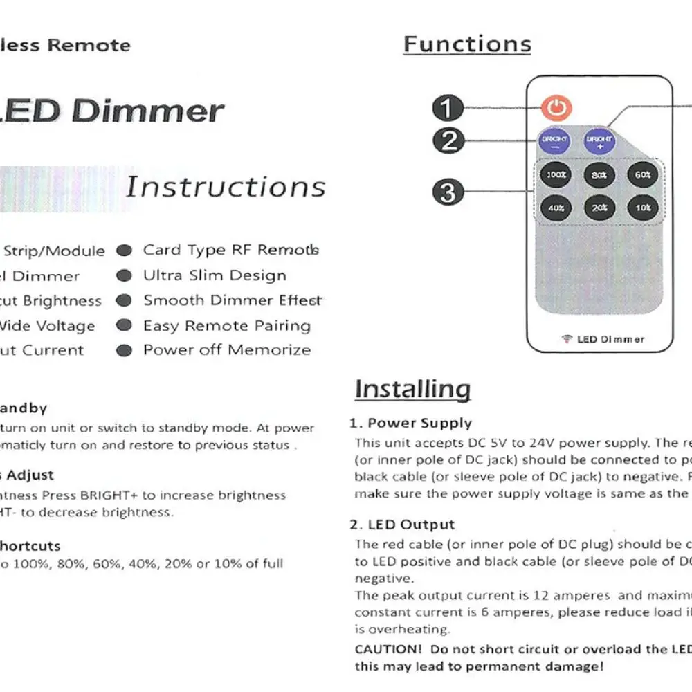Wireless RF Remote Control Dimmer For Tipres Single Color LED Strip Lights Adjustable Lighting Mode Controller Accessories