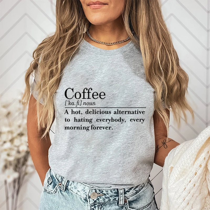 Coffee Themed Shirts for Women Funny Letter Print Short-sleeve Crewneck T-shirt Coffee Life Casual Tops Coffee Lover Gift TShirt