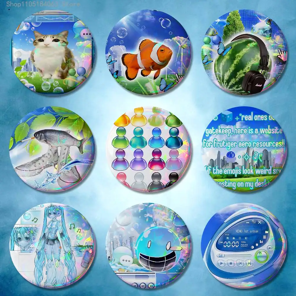Frutiger Aero Art Badges Button Round Creative Pin Brooch Badge Bag Decor Accessories Fans Collect Friends Gifts