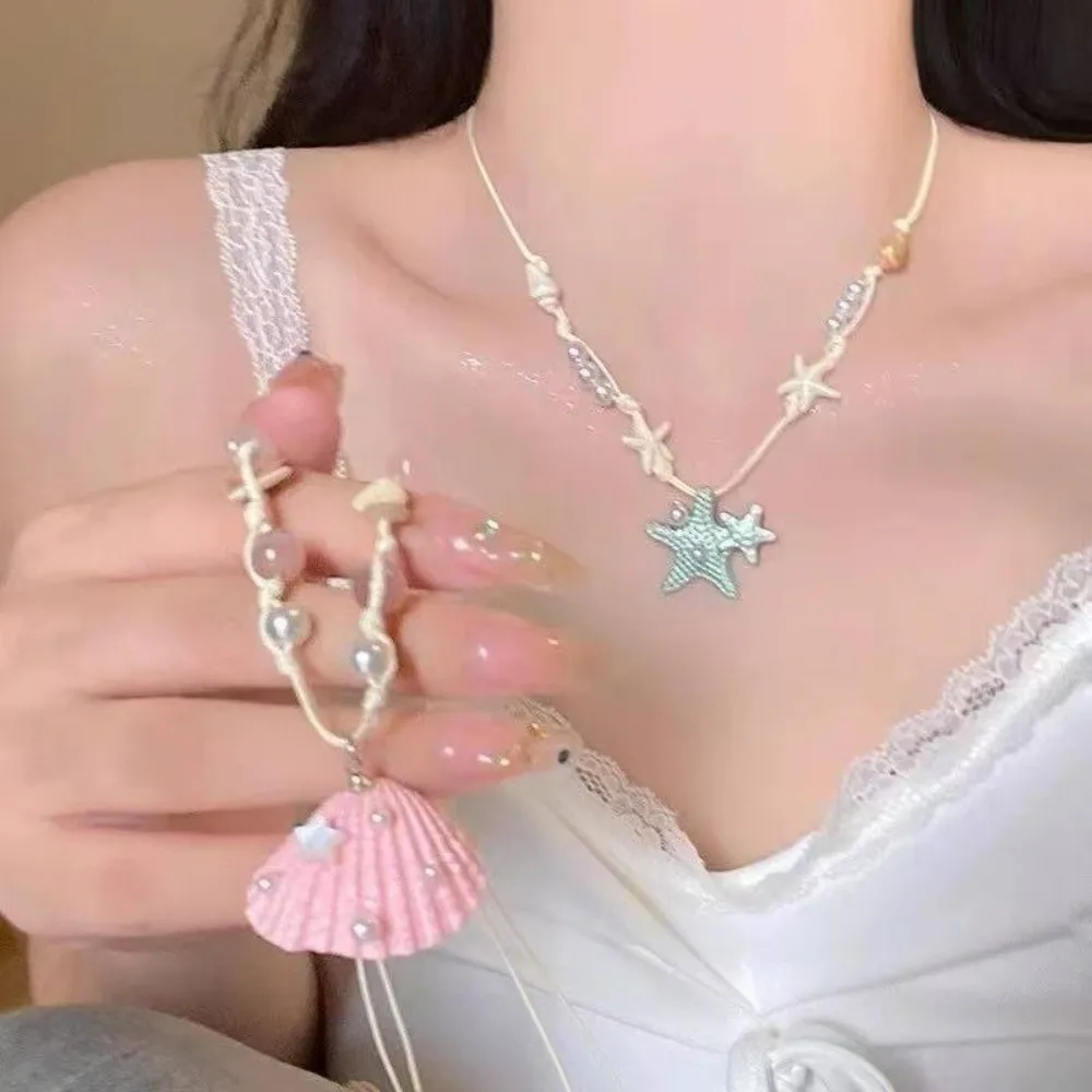 Bohemian Starfish Necklace Beach Surfer Dopamine Bead Starfish Shell Choker Splicing Colorful Summer Clavicle Chain