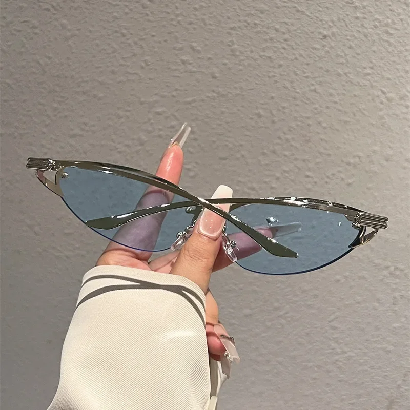 Neue Y2K Girl Technologie Mode Sonnenbrille Metall Cat-Eye Sonnenbrille für Frauen Trendige Marken-Brille für Männer Outdoor-Reise-Brillen – Detail 5