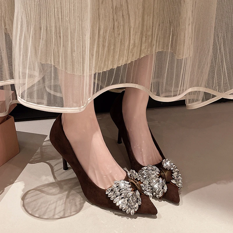

Luxury Bling Bling Rhinestone Women's Sandals New Spring Style Suede Pointed Toe Casual Shoes Outdoor Banquet Women's High Heels