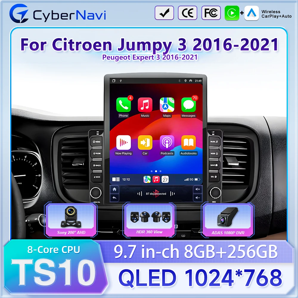 9.7inch Android Auto 16 For Citroen Jumpy 3 2016-2021 Peugeot Expert 3 2016-2021 Car Radio head unit Multimedia Player Stereo