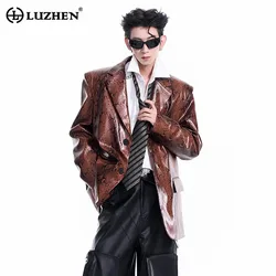 LUZHEN 2024 Autumn New Snake Skin Leather Suit Jackets Coat Men's Handsome Street Personalized Trendy Blazer Niche Design LZ5323