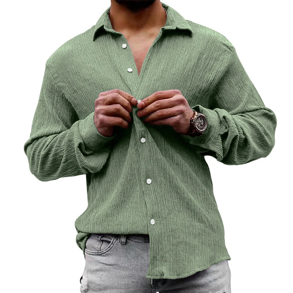 Men Casual Collared Dress Shirt Long Sleeve Button Down Loose Blouse Shirts Tops