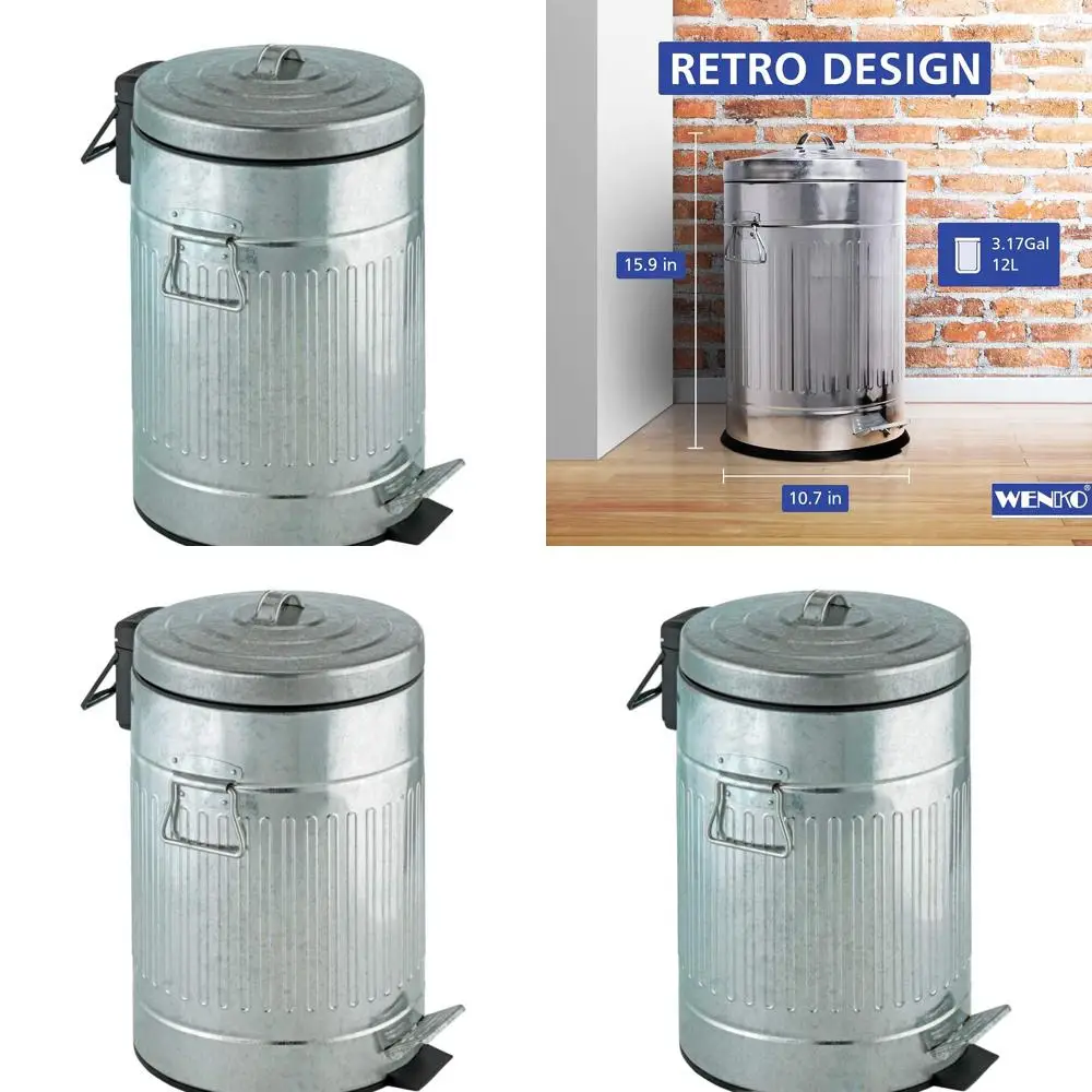 

Retro-Style Metal Trash Can with Soft Close Lid, 3 Gallon Capacity, Suitable for Bathroom, Kitchen, or Office