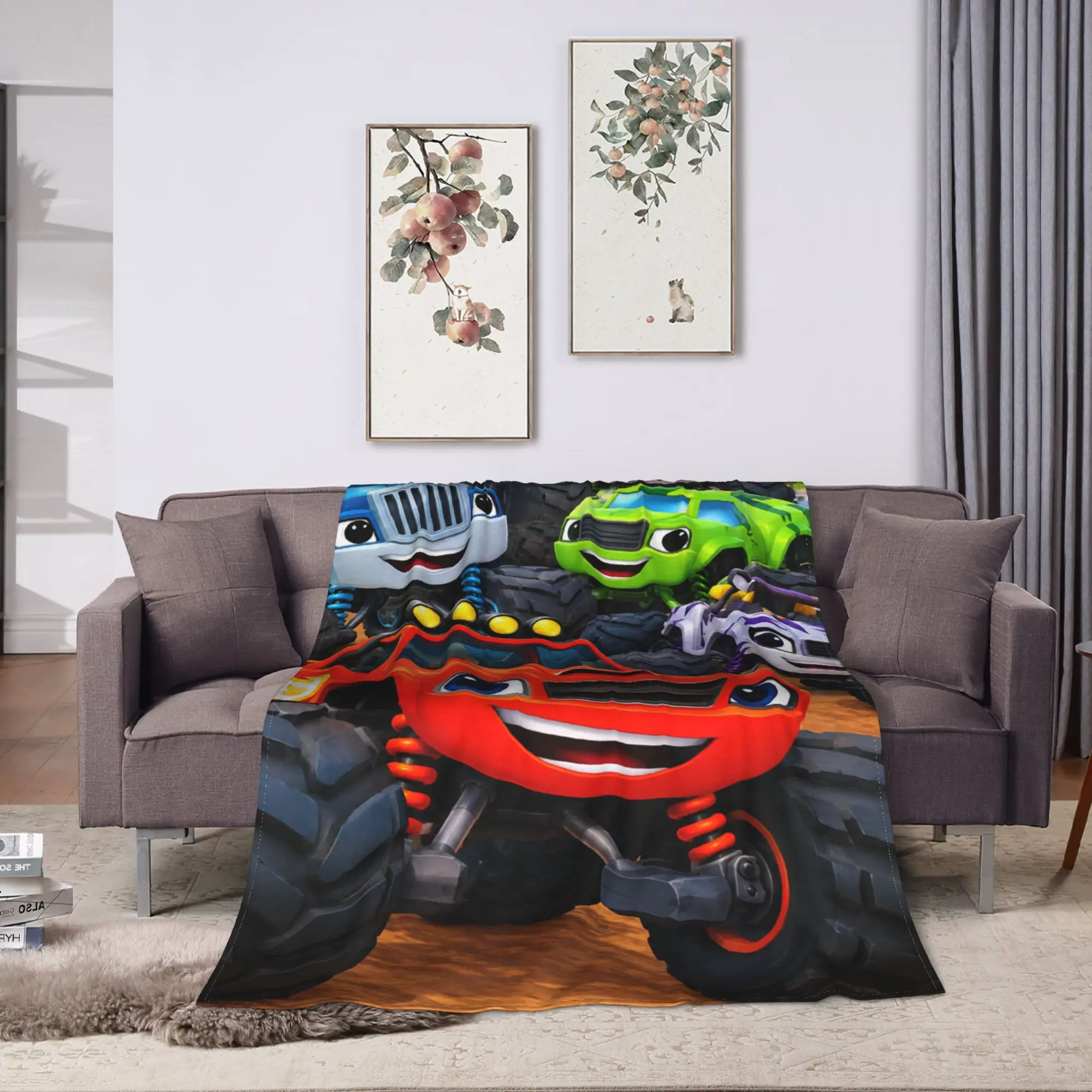 Blaze and the Monster M-Machines  Flannel Blanket  Super Warm Throw Blanket for Couch Chair Camping Bedspread Sofa Bed Cover