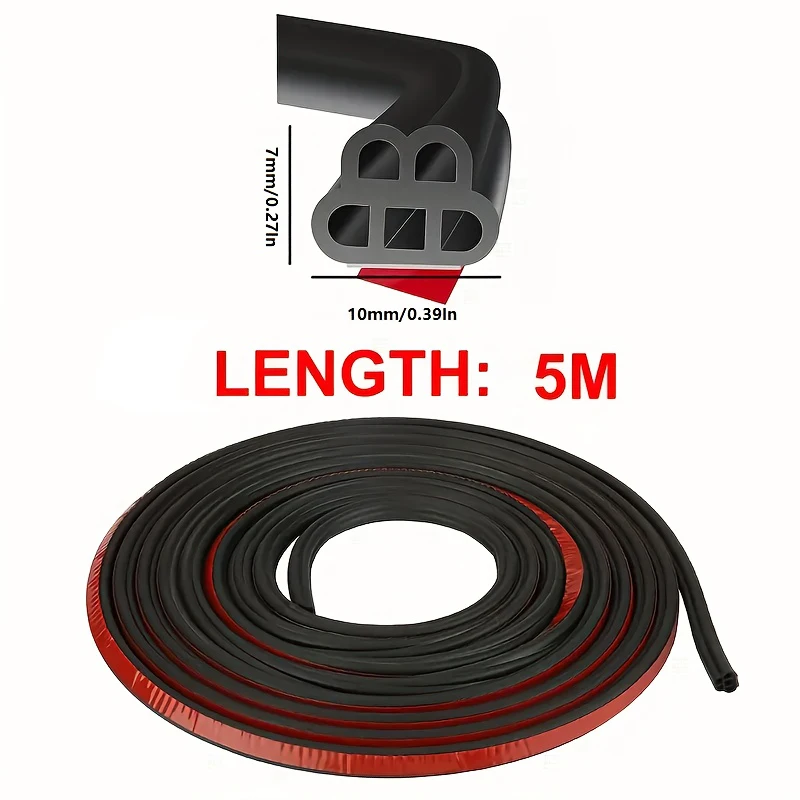 Double-Layer 5-Hole Rubber Seal Strips, Thickened Noise Insulation for Universal Car Doors & Sills