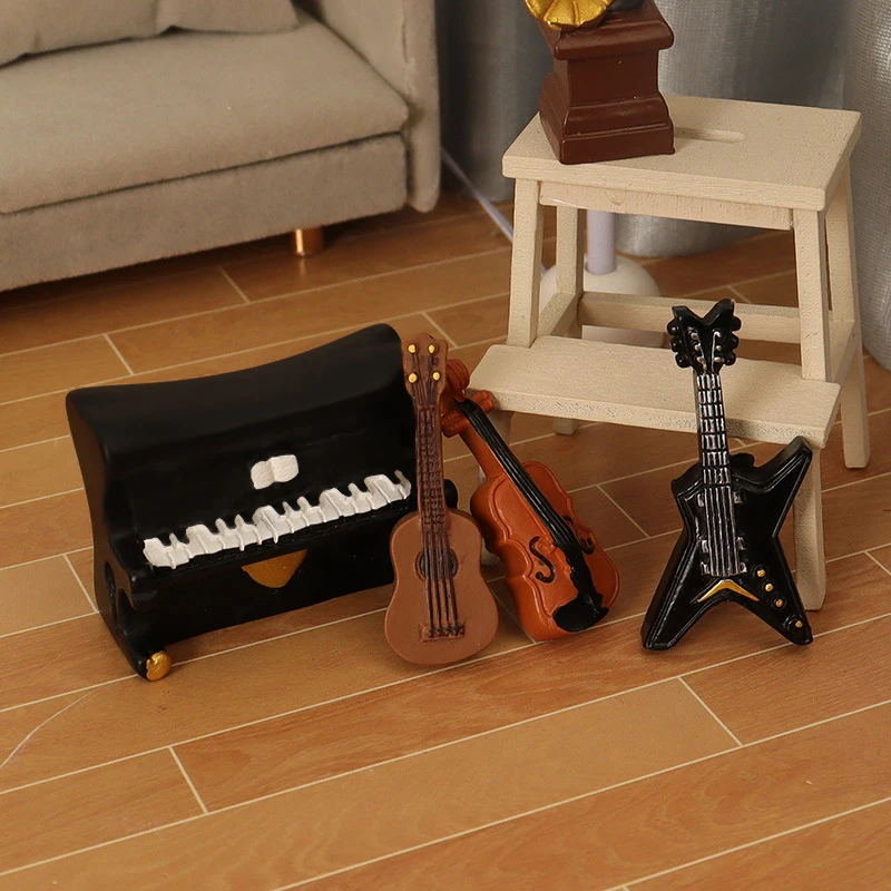 1:12 Dollhouse Miniature Electric Guitar Piano Violin Set Dollhouse Musical Instrument Ornament Dolls House Decor Accessories