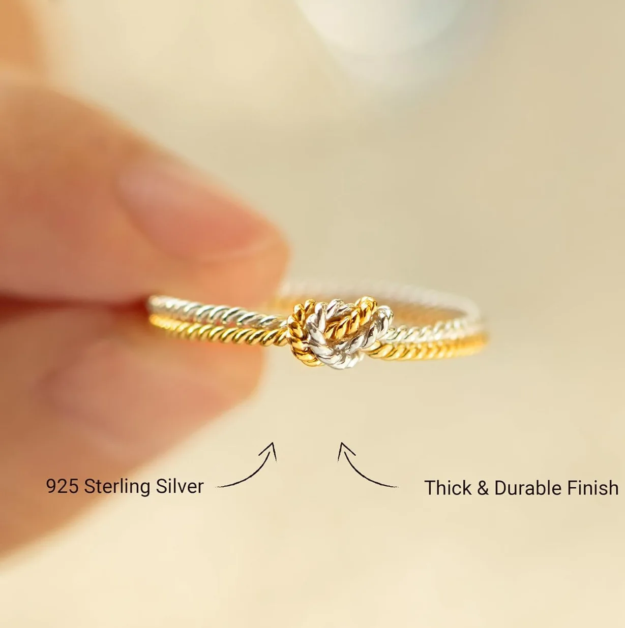 Withered S925 Pure Silver Two-color Knot Knot Knot Buckle Ring For Women Simple And Fashionable Food Ring Accessories