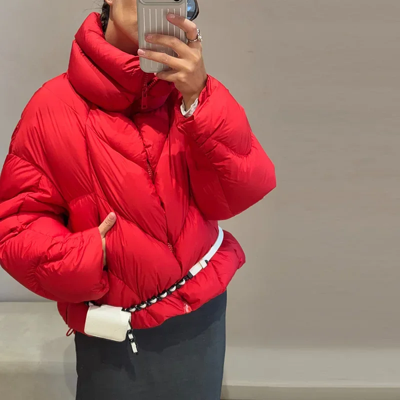 Kurzer Puffer-Wintermantel für Damen, Hochkragen, Gefütterte Jacke, Übergroße Puffige Reißverschlussjacke, Dick, Warm, Lässige Streetwear für Damen – Detail 5