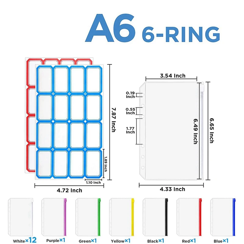 36 Stuks A6 Binder Zakken 6-Ring A6 Rits Zakje Voor Budget Bindmiddel, Waterdicht Plastic Envelop Mappen Zakjes