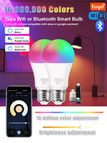 Tuya Wifi/Bluetooth Smart Bulb Alexa Led Lamp E27 RGB Smart Light Bulbs 110V 220V Smart Lamps For Google Assisatnt Smart Life