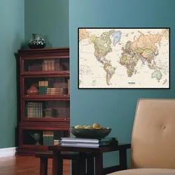 Carte du monde format A2, Projection de Mercator, carte détaillée des grandes villes de chaque pays, peinture en aérosol vinyle, décoration murale de chambre à coucher