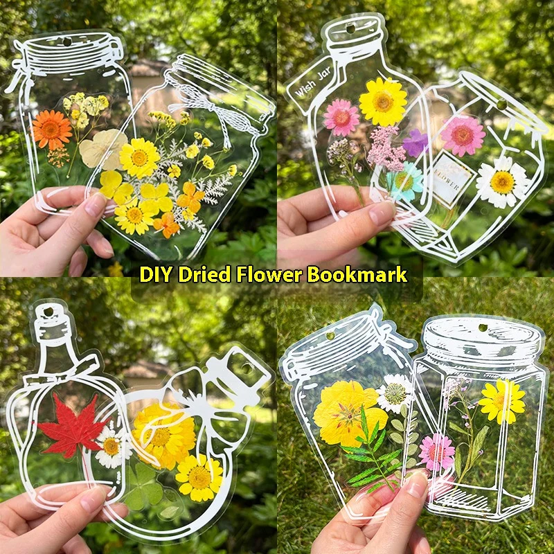 Transparent Dried Flower Bookmarks Diy Bookmark Set For Students Wishing Bottle Stickers Flower Page Clips Kids Gift Bookmark