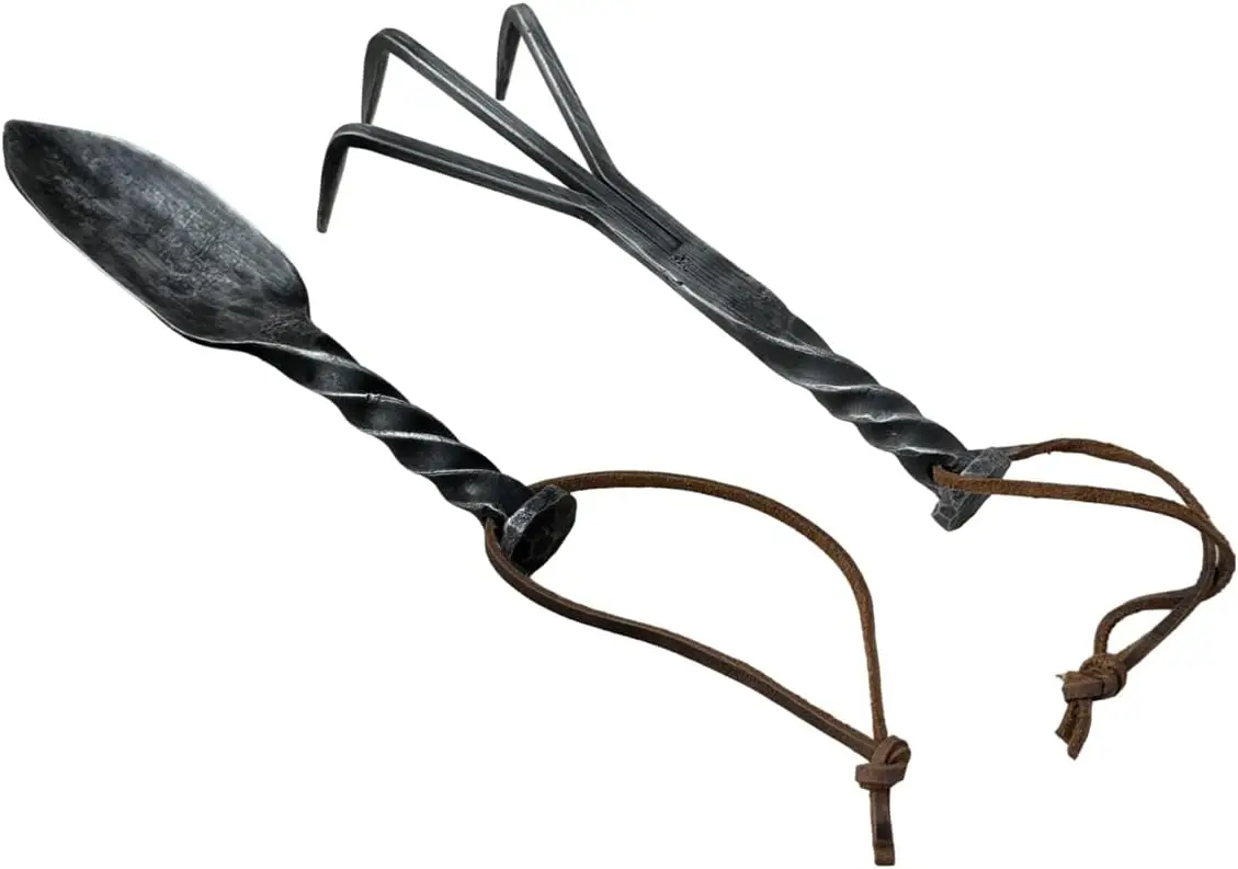 d Forged Twisted Metal Garden Tools Set Of 2 Pcs Wrought Iron Handmade Garden Transplant Trowel And Rack Tools For Garden