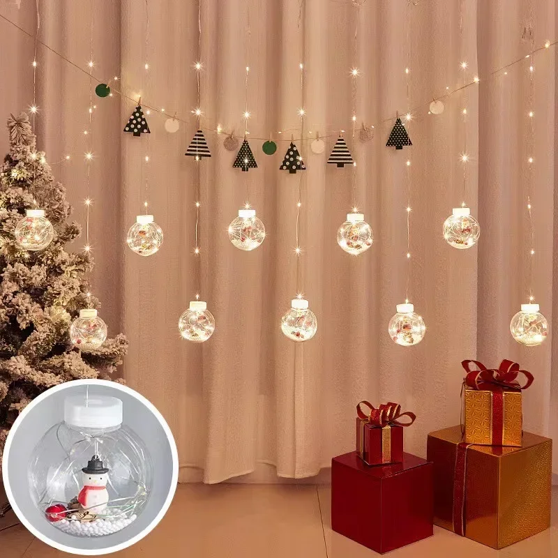 Pupazzo di neve albero di natale decorazione della finestra stringa tenda luce LED stringa di luce natale desiderio palla tenda luce colorata