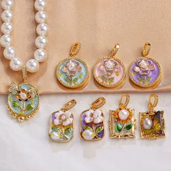 Natural Pearl flower Necklace Oil Painting DIY Pendant Fairy Oil Painting Pearl Flower DIY Pendant For Necklace Gifts Vintage