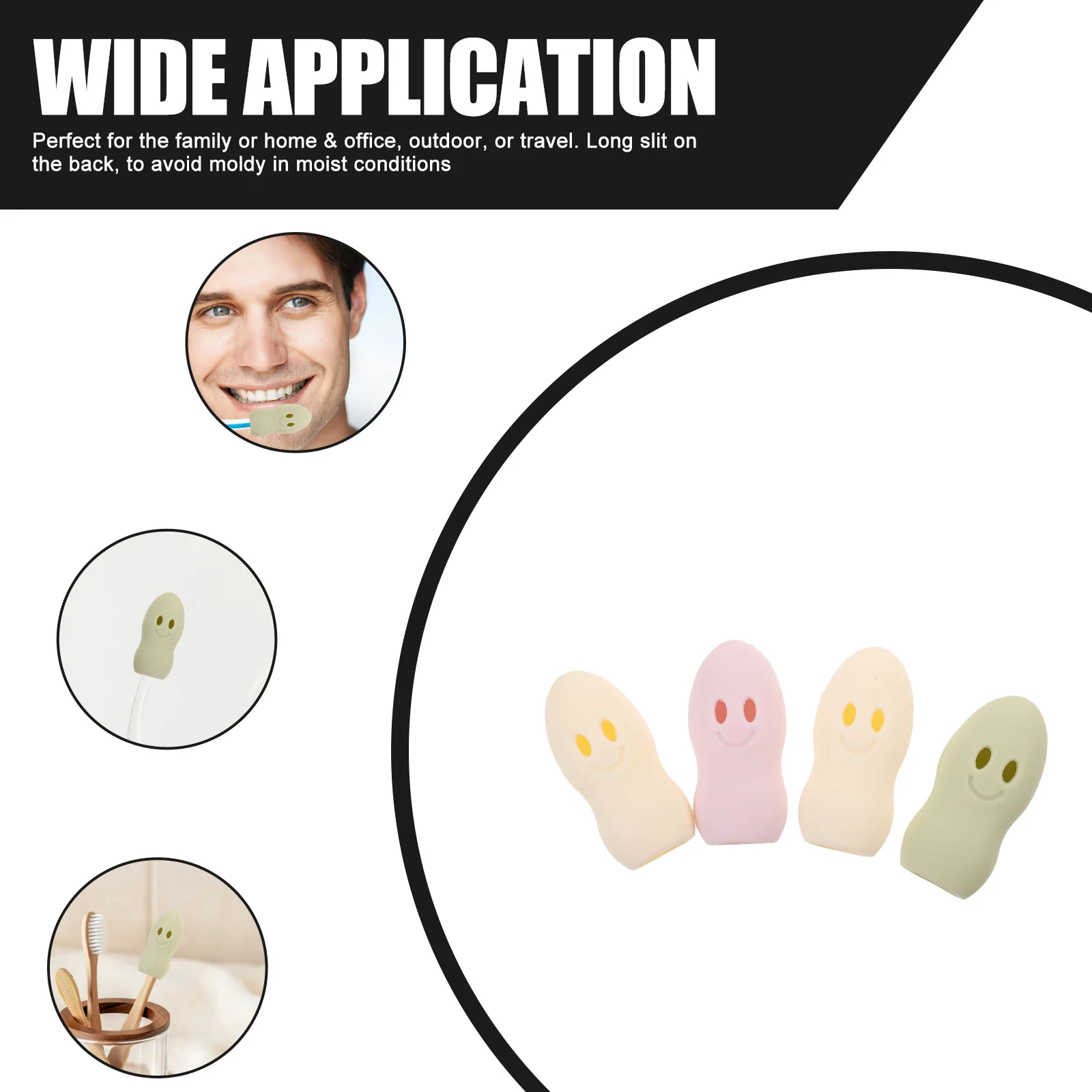 4pcs Toothbrush Head Covers Silicone Travel Case Hygienic Design Flexible Durable Family Outdoor Use Oral Cleaning Toothbrush