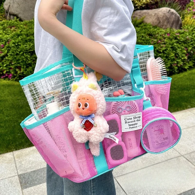 

1pcs PVC Mesh Toiletry Swimsuit Storage Bag Color Block Shower Tote Bag