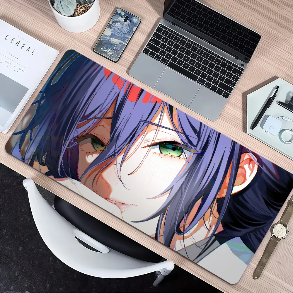Manga Girl Reze Style Mouse Pad, 900x400mm Gaming Desk Mat Stitched Edge Non-Slip Rubber 3mm Thick Keyboard Pad, Pink Hair Anime