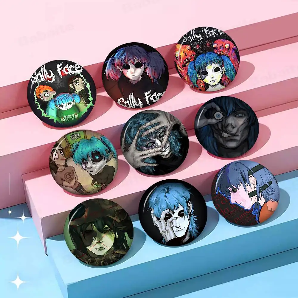 Cartoon Sally Face Round Button Pins Slogan Creative Brooches Backpack Clothes Decoration Fashion Cartoon Jewelry Gifts