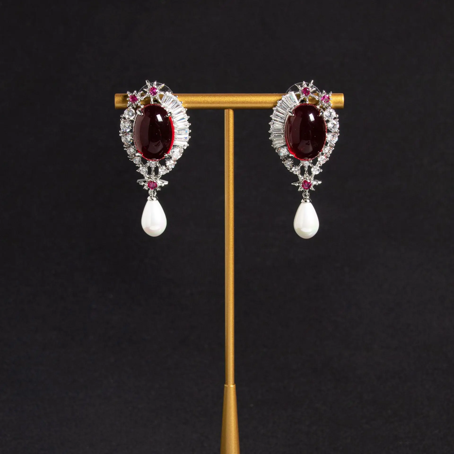 

Bohemian style fringed long earrings fashionable retro geometric zircon earrings European and American popular ear jewelry whole