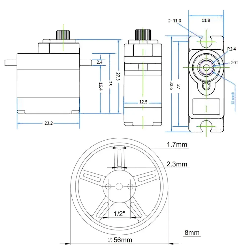 4 juegos de servomotores Feetech FS90R, con rotación continua de 360 grados, microservomotor para control remoto, con rueda, mini servomotor, rueda de plástico para coches y aviones de control remoto.