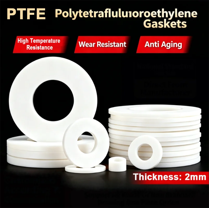 1PCS Thick 2mm PTFE Gasket High Temperature And Oil Resistant White PTFE Sealing Ring Make The Parts On The Shaft More Stable