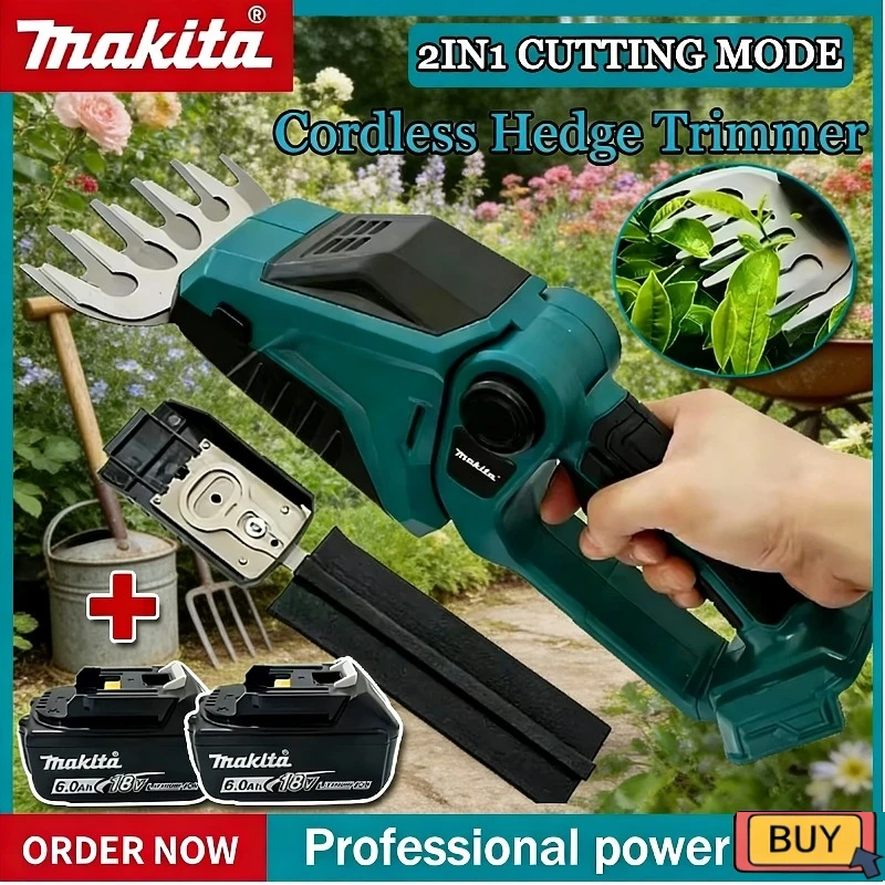 

Аккумуляторный кусторез Makita 2-в-1: мини-ножницы для травы и кустарников, ручной электрический триммер для сада, электроинструмент