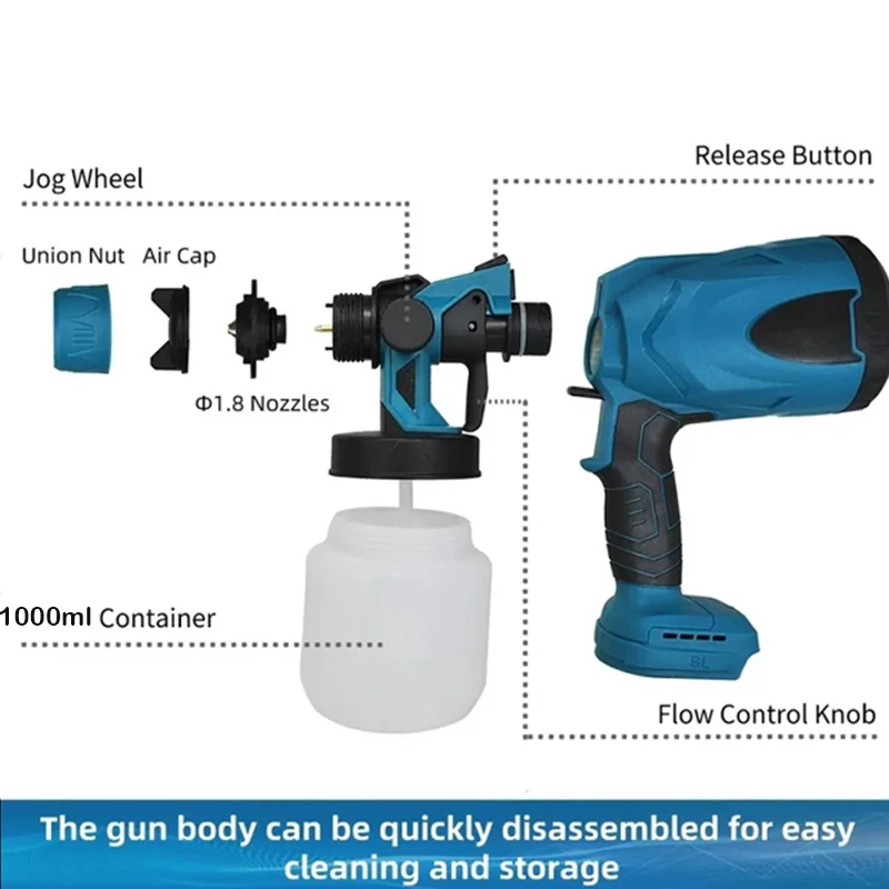 1000 ML Electric Spray Gun Handheld Cordless High Power Electric Paint Sprayer Home DIY Easy Spraying For Makita 18V Battery