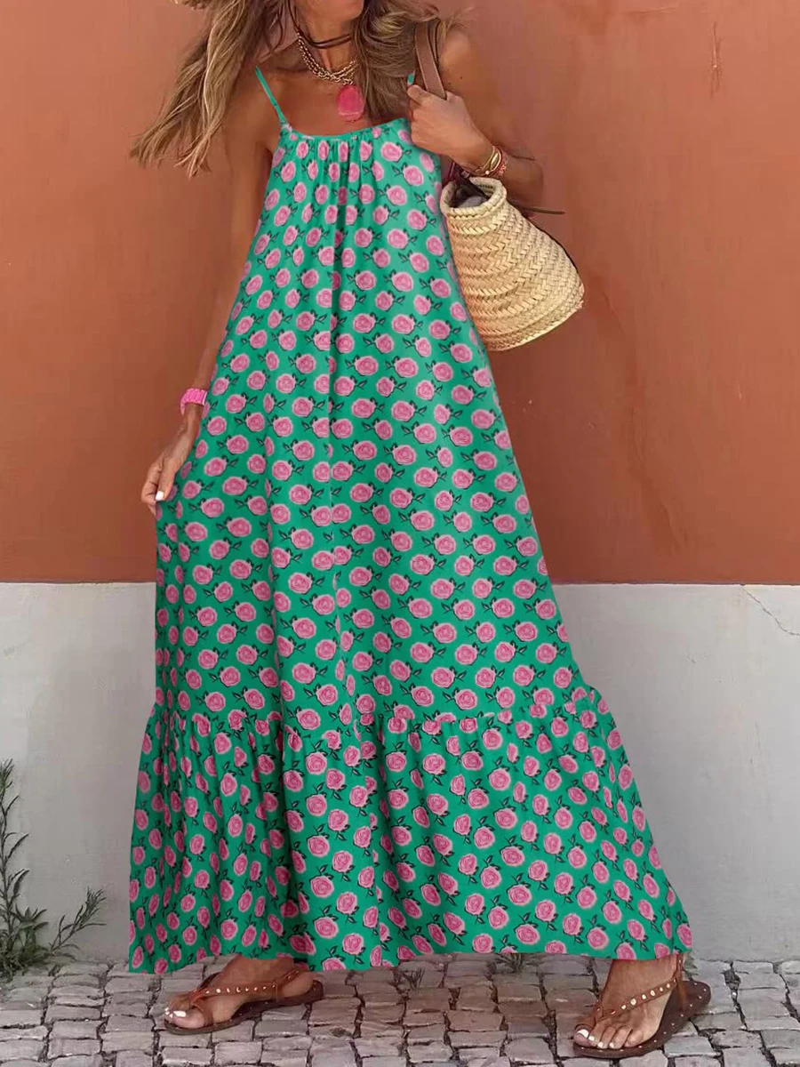 Vestido largo informal de verano para mujer, prenda holgada con estampado a rayas, estilo Vintage, con retazos y tirantes sin mangas