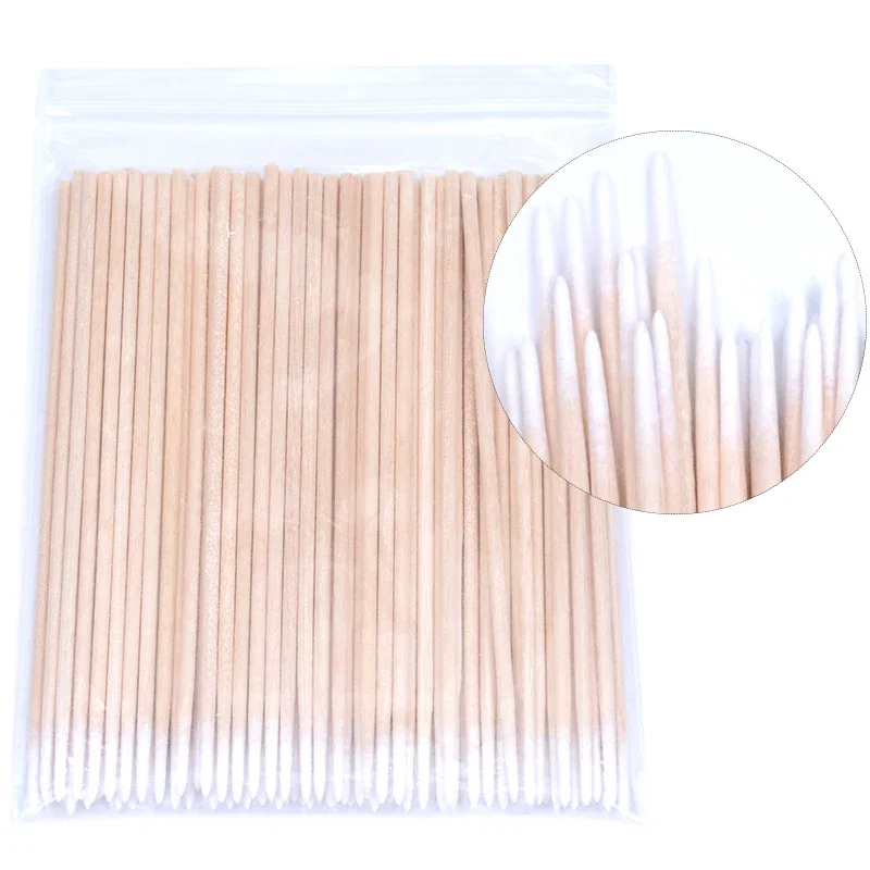 100-500 Stück Einweg-Ultra-Kleine Baumwollstäbchen Fusselfreie Mikrobürsten Holz-Wattestäbchen Wimpernverlängerung Klebstoffentferner – Detail 6