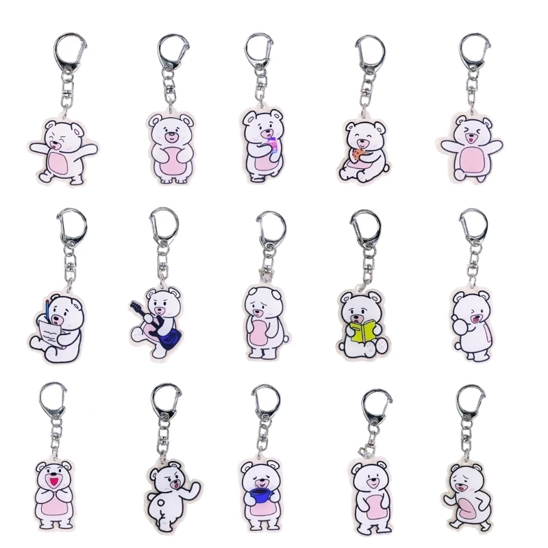 Backpack Pendant Keychain Cartoon Bear Keychain Clear Acrylic Keyring Lightweigh