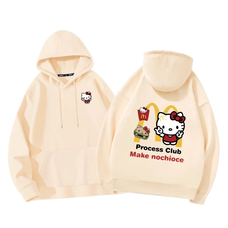 Hello Kitty Hoodie Women\'s Hoodie Spring and Autumn 2024 New Loose Oversize Women\'s Hoodie Top Cartoon Style Couple Hoodie Coat