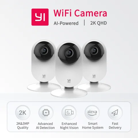 YI Pro 3pc Kits 2K Home Camera Wi-Fi IP Security Surveillance Smart System with Night Vision Baby Monitor on iOS, Android App