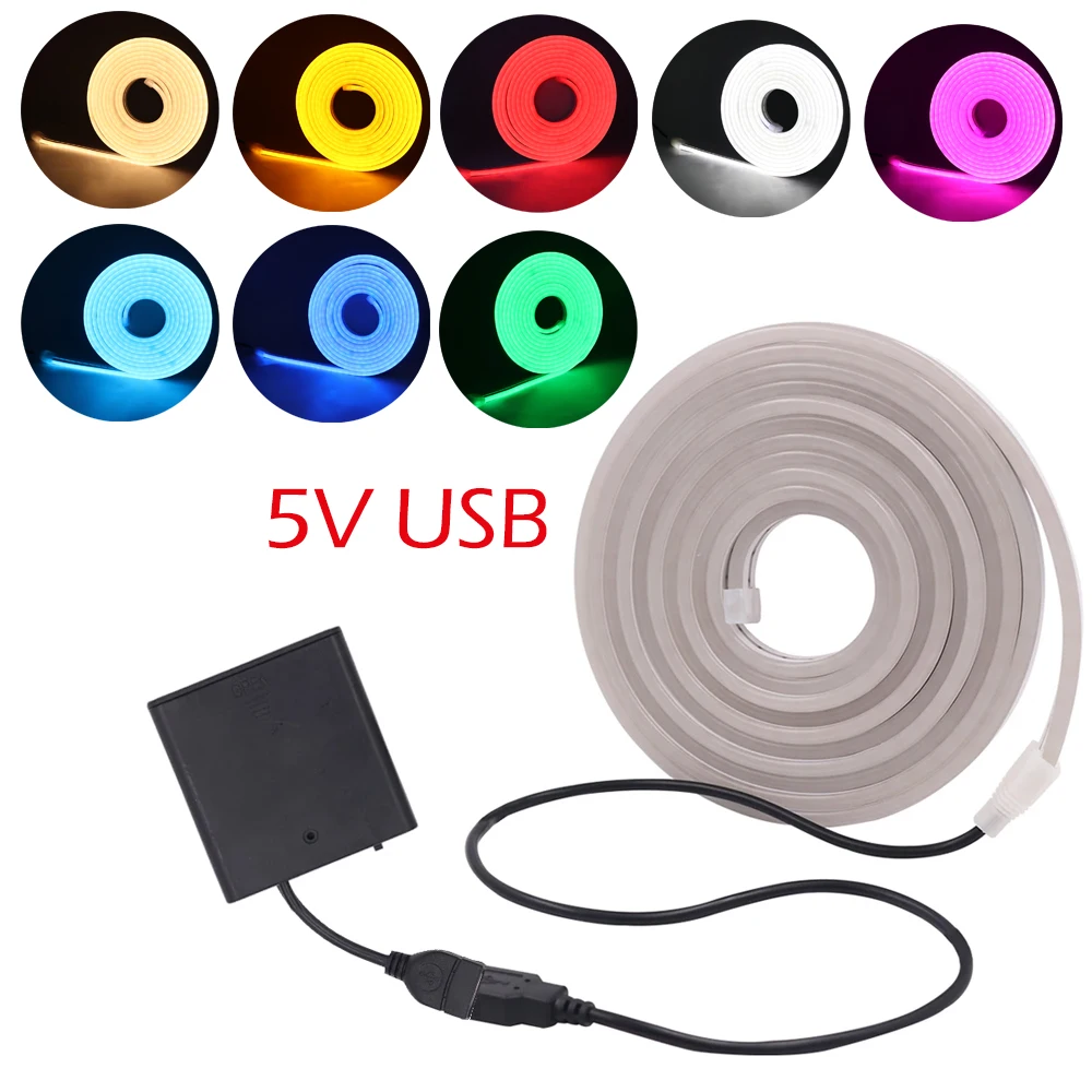 USB Neon LED Strip Light Battery Powered 5V 2835 120LEDs/m Waterproof Silicone Tape Flexible Ribbon for TV Backlight 1M 2M 3M 5M