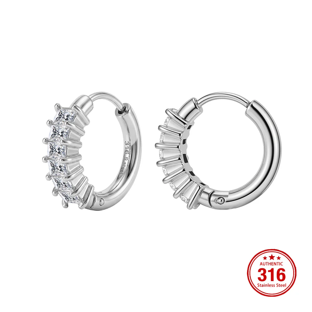 KISS MANDY Stainless Steel Fashion CZ Circle Hoop Earrings for Women Simple Zirconia Piercing Earring Trendy Jewelry HTKE04