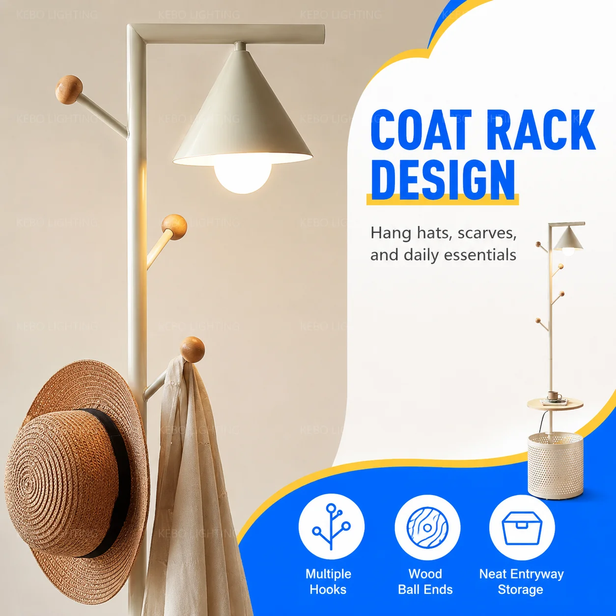 Floor Lamp with Shelves Standing Lamps for Living Room LED Bulb Include 2-In-1 Clothes Bag For Bedrooms, Living Rooms Home Decor