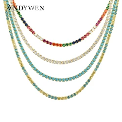 KIKICHICC New 925 Sterling Silver 2mm Tennis Clear Rainbow Turquoise CZ Necklace Choker Long Chain Women Crystal Fine Jewelry