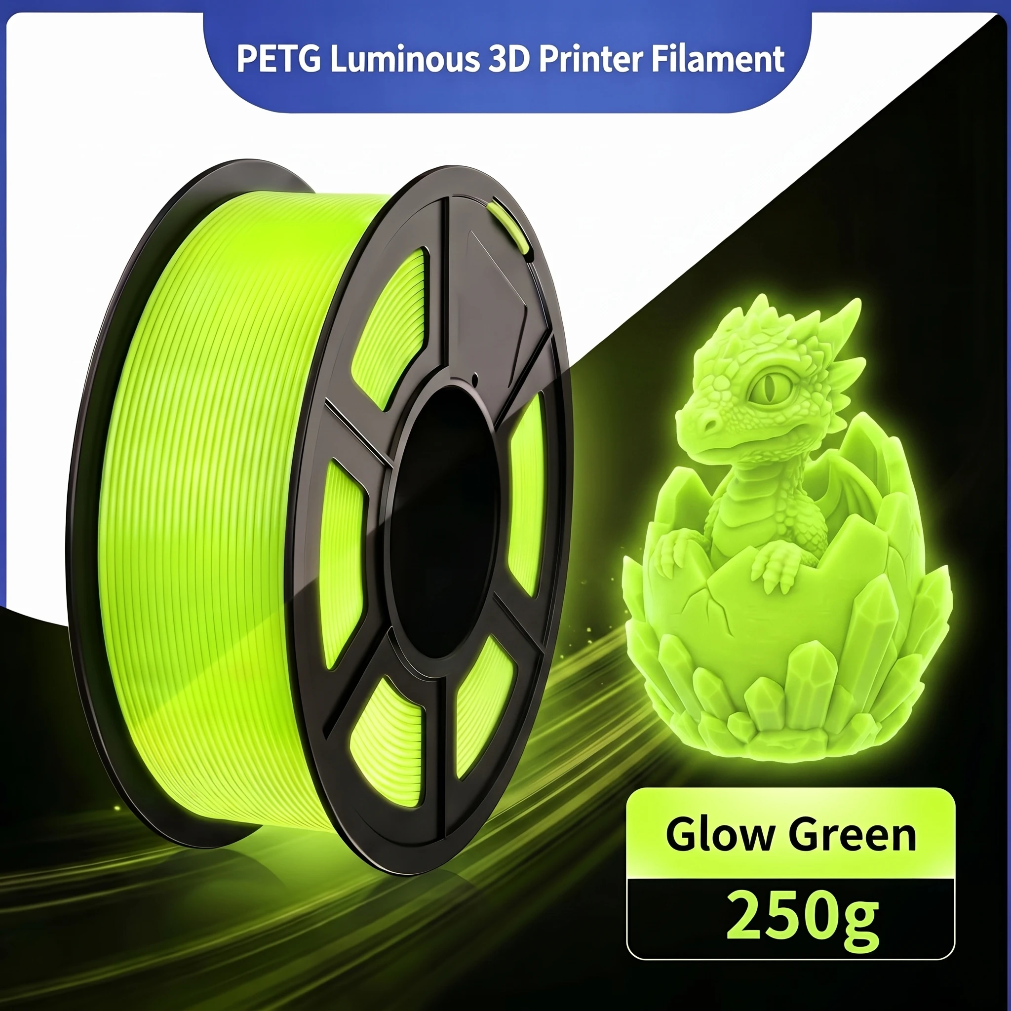 250g PETG Luminous 3D Printer Filament | Halloween Spooky Long‑Lasting Glow Filament, High‑Speed Printing for Halloween Creative