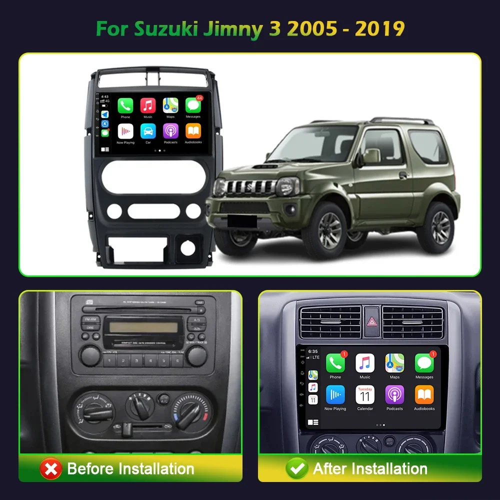 Android 13 For Suzuki Jimny 3 2005-2019 Car Radio Multimedia Navigation 4G GPS Carplay Stereo Screen 2 DIN Central Console