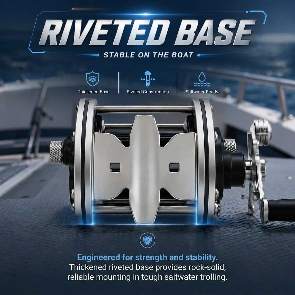 SAMOLLA Starke Trolling-Rolle, verstärkte Vollmetall-Salzwasser-Bootsangelrolle für Wels, Musky, Bass, Surf – Detail 8
