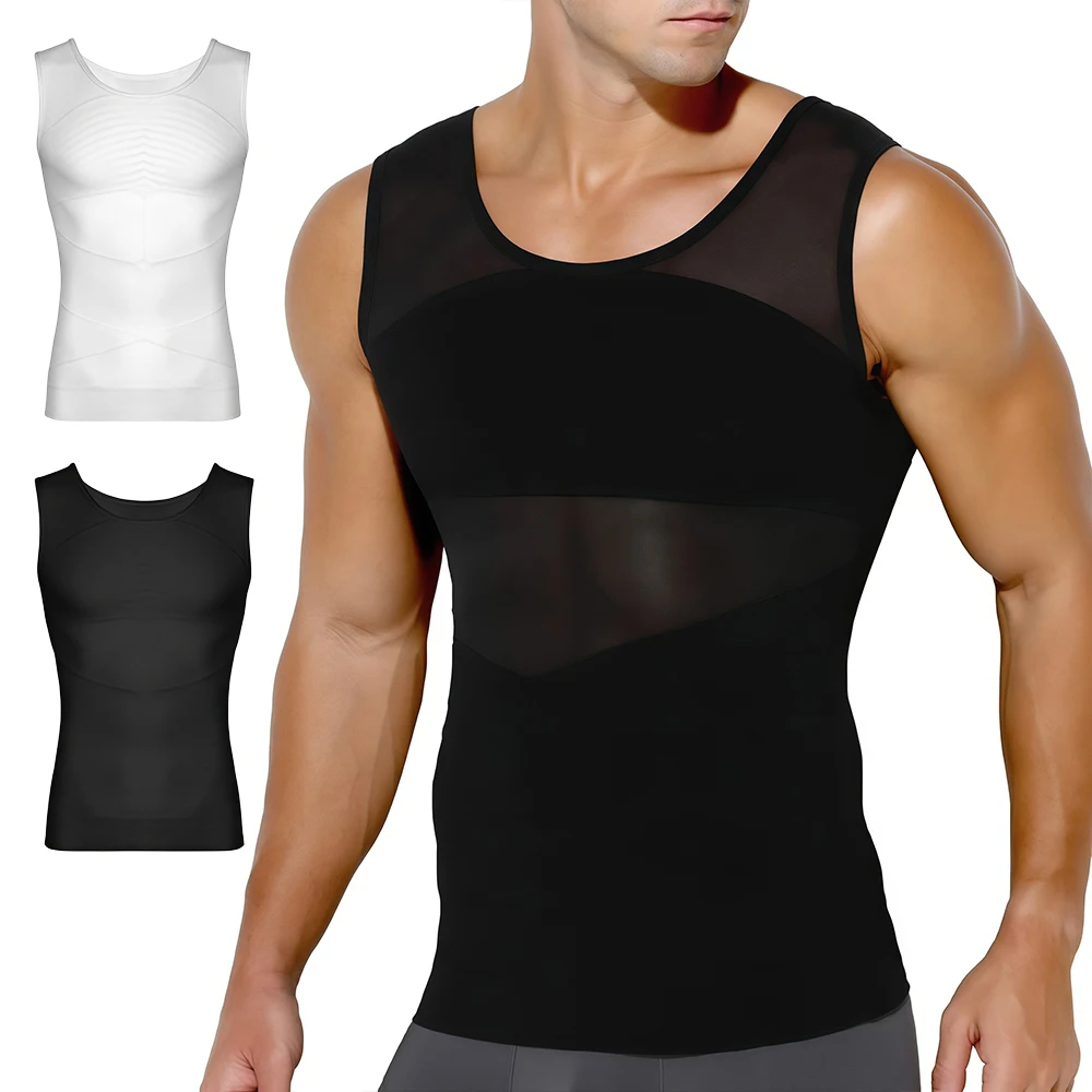 Gynecomastia Compression Shirt Men, Mesh Invisible Cross Sleeveless Tank Top, Tummy Control Slimming Body Shaper Vest Shaping