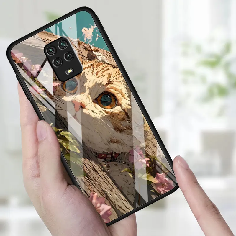 Glass Case for Xiaomi Redmi Note 15 14 9S 13 10S 12 11 11S 11E 9T 9 8T 8 11T 10 Pro Plus 5 Wafu Neko Cozy Cat Corner Phone Cover